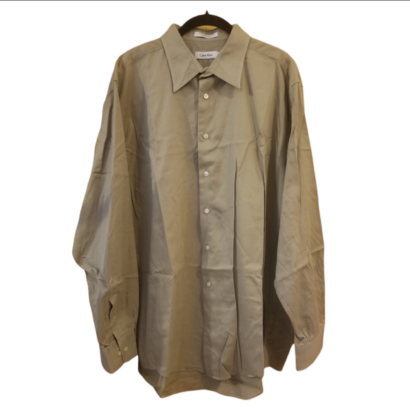Calvin Klein Button Up Collar Shirt Beige Men's Size XL - Picture 2 of 6